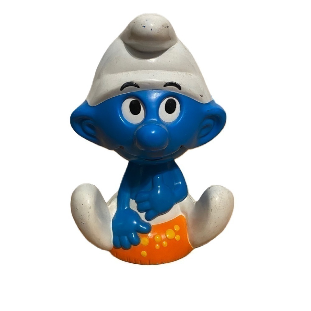 Vintage Smurfs Pull String Talking Eye Moving Toy Blue White
